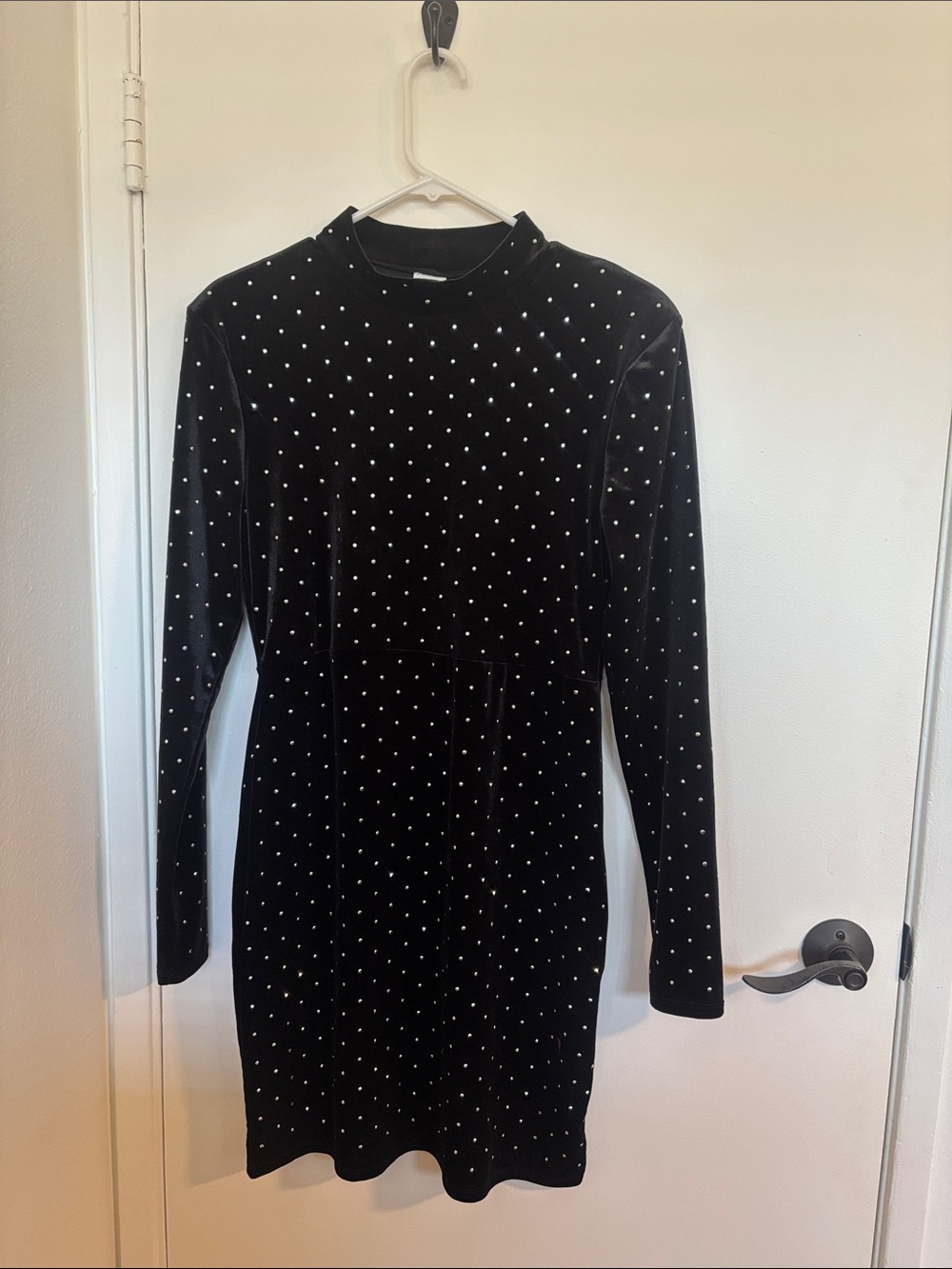 H&M Black Velvet Long-Sleeve Mini Dress with Silver Studs